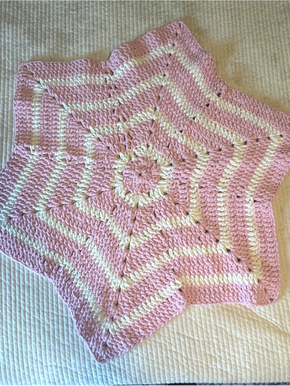 Handmade Crochet Star Baby Blanket Pink & Cream Soft Plush 41”